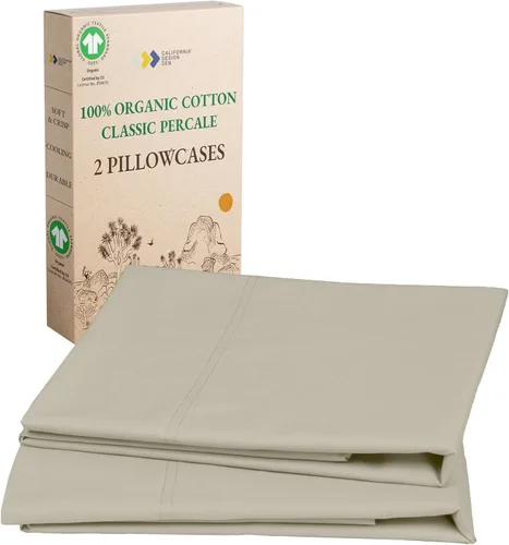 Vista 14 de California Design Den Juego de 2 fundas de almohada de 100 % algodón orgánico tamaño Queen/estándar, suaves y nítidas fundas de almohada de algodón