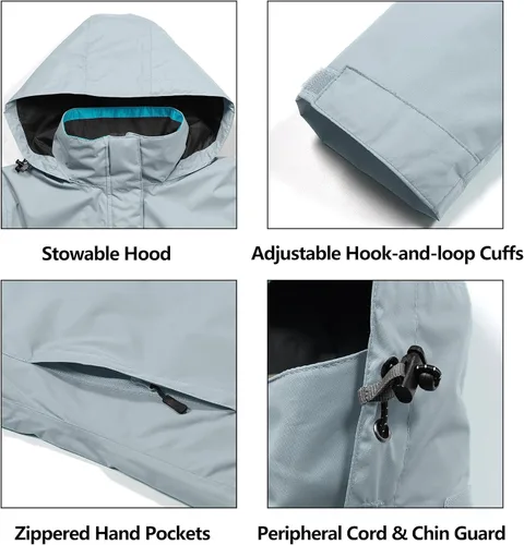 Vista 5 de Little Donkey Andy - Chaqueta impermeable para mujer, cortavientos ligero para exteriores, senderismo, viajes