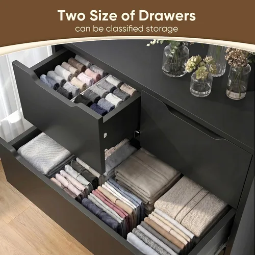 Vista 3 de Romorgniz - Cómoda negra para dormitorio con 6 cajones de madera, sin mango, 43.2 pulgadas de alto Modern Solid Chests of Drawer for Living Room