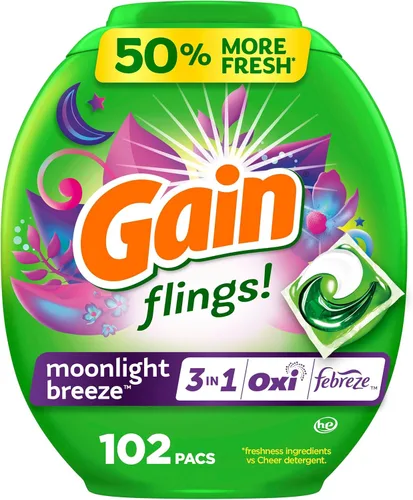 Vista 18 de Gain Flings - Paquete de detergente para ropa, 42 unidades, aroma Moonlight Breeze, paquetes de detergente HE 3 en 1 con Oxi Boost y Febreeze