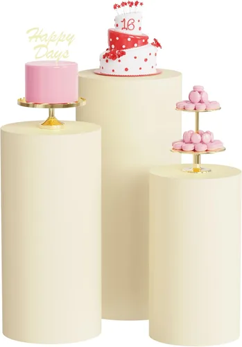 Wokceer Fundas de soporte de cilindro de elastano para fiesta, 3 piezas, fundas de pedestal de cilindro, cubierta de pilar para fiesta de Beige