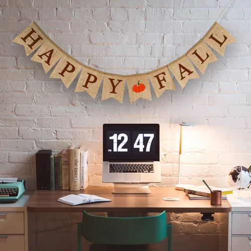 Vista 7 de Whaline Cartel de arpillera de calabaza con texto en inglés «Happy Fall», decoración del hogar, guirnalda de banderines para repisa, chimenea, día
