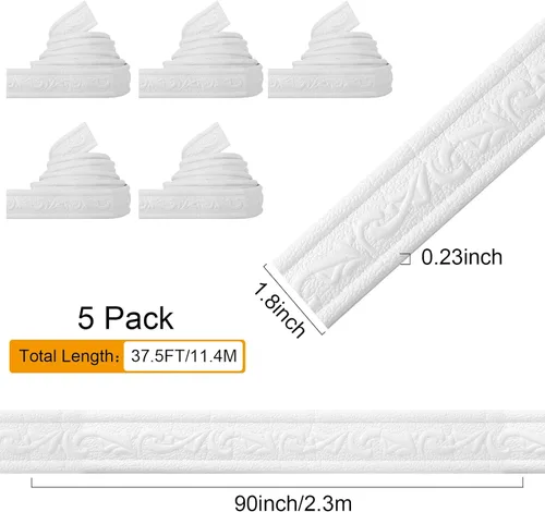 Vista 2 de TaoBary Moldura de espuma flexible autoadhesiva con borde 3D, líneas decorativas de pared adhesivas para despegar y pegar, para el hogar, oficina
