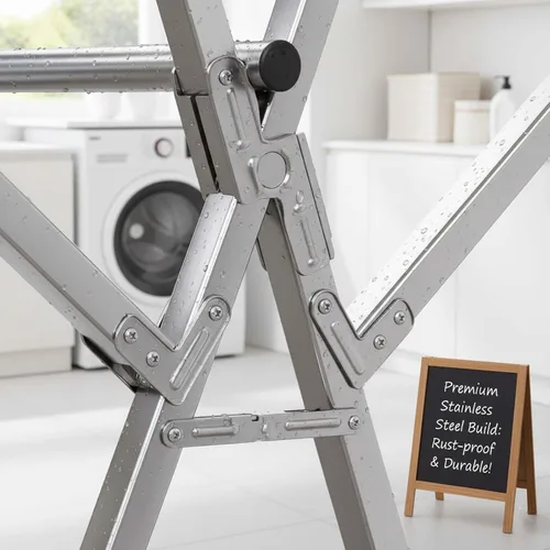 Vista 2 de This Foldable Stainless Steel Clothes Rack, Telescopic Laundry Drying Hanger, Expandable Folding Garment Rack for Indoor Outdoor, Space-Saving Heavy