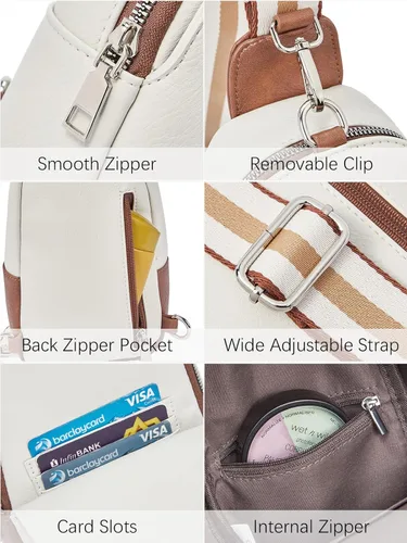 Vista 4 de CLUCI Riñoneras pequeñas para mujer, de piel sintética, con correa de guitarra, riñoneras para mujer