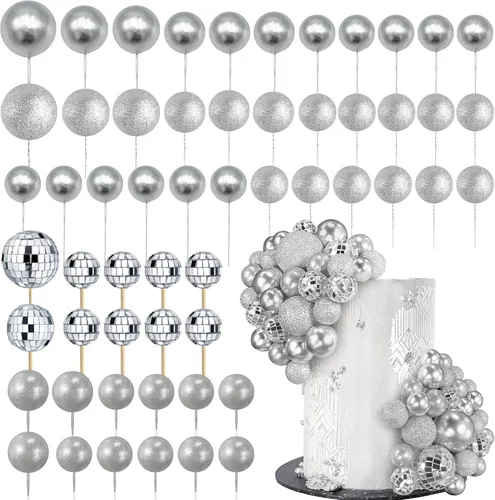 Vista 8 de 56 piezas de bolas de perlas para tarta con forma de bola, decoraciones de tarta con bolas de perlas para tarta de cumpleaños, boda, suministros