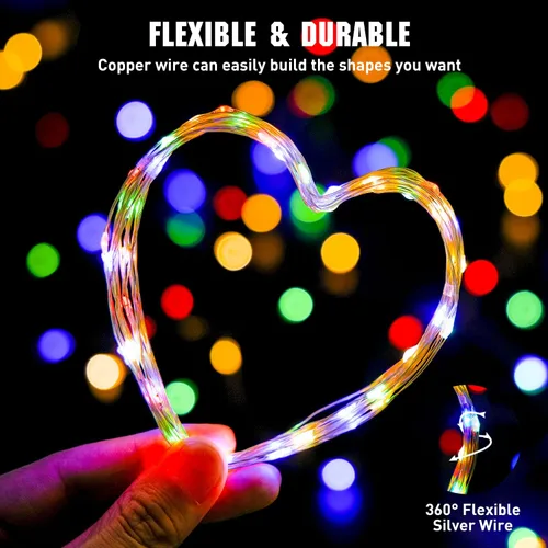 Vista 5 de JMEXSUSS Paquete de 4 unidades de 50 luces LED multicolor de hadas operadas por batería, cada una de 16 pies, luces de Navidad multicolor