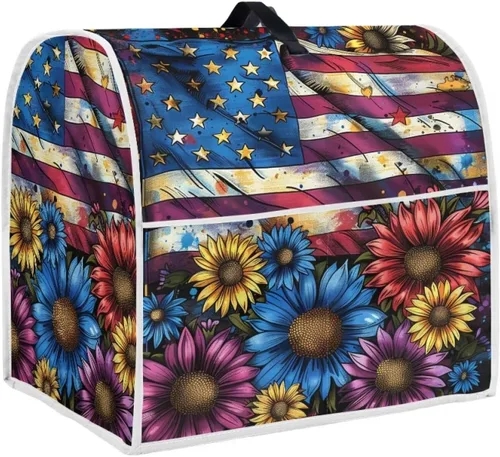 Vista 34 de Funda para batidora con estampado de girasol y bandera americana, cubierta protectora contra el polvo, adecuada para la mayoría de los modelos