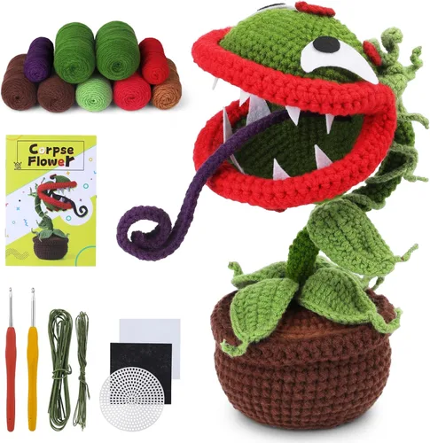 Yizzvb Kit de ganchillo para principiantes, kit completo de ganchillo para principiantes, kits de iniciación de ganchillo de piraña para adultos con