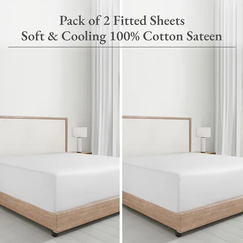 Vista 4 de California Design Den Juego de 2 sábanas bajeras de tamaño individual, de suave algodón 100%, de satén duradero, con esquinas tipo bolsillos