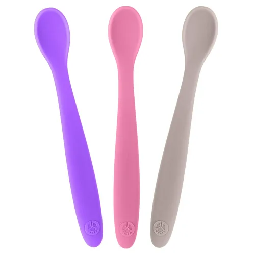 Vista 11 de WeeSprout Cucharas de silicona para bebés - Utensilios de alimentación para bebés de primera etapa con punta suave, sartenes flexibles para cocina