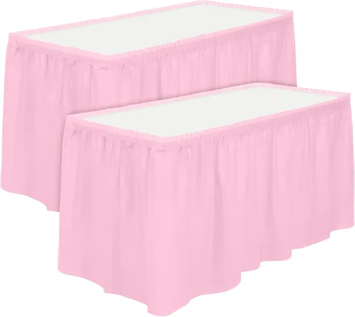 Vista 11 de TURSTIN 6 faldas de mesa de plástico blanco de 14 x 29 pulgadas para mesas rectangulares, mantel ajustable, mantel desechable para fiestas