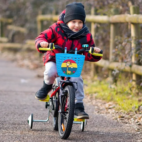 Vista 8 de Cesta de bicicleta para niños, cesta de bicicleta con campana, radios de rueda, gafas, accesorios de bicicleta para niños y niñas