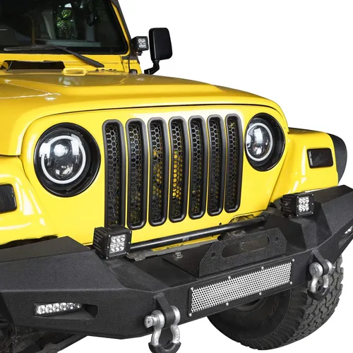 Vista 4 de Hooke Road Insertos de malla frontal negra con clip para rejilla de panal para Jeep Wrangler TJ & Unlimited 1997-2006 (paquete de 7)