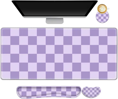 Vista 13 de Juego de alfombrillas de mouse grandes para juegos, 4 en 1, alfombrilla de escritorio extendida para teclado con reposamuñecas, alfombrilla de mouse