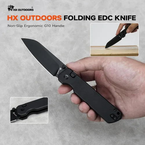 Vista 4 de HX OUTDOORS Cuchillo de bolsillo plegable Hyla Negro (All-Black)