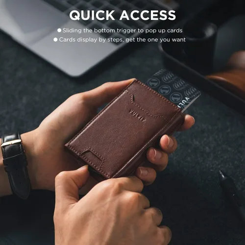 Vista 3 de VULKIT Cartera con clip para dinero tarjetero emergente protección RFID cartera de cuero para hombre 2 en 1 tarjetero para 7 tarjetas y 15 billetes
