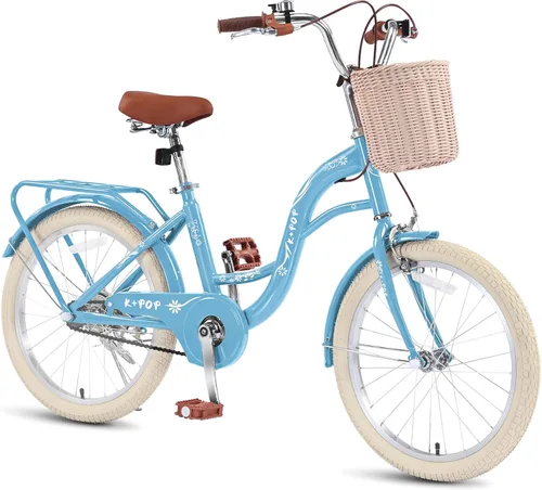 20 Inch Girls Bike Ages 8-12, 20 Inch Bike with Basket and Kickstand, Single Speed Girls Bikes Kids Bicycle with Front and Rear Brakes, Children