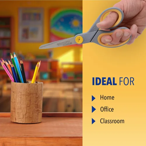 Vista 4 de Westcott Tijeras de titanio de 8 pulgadas con función de deslizamiento ajustable para oficina y hogar - Gris/Amarillo