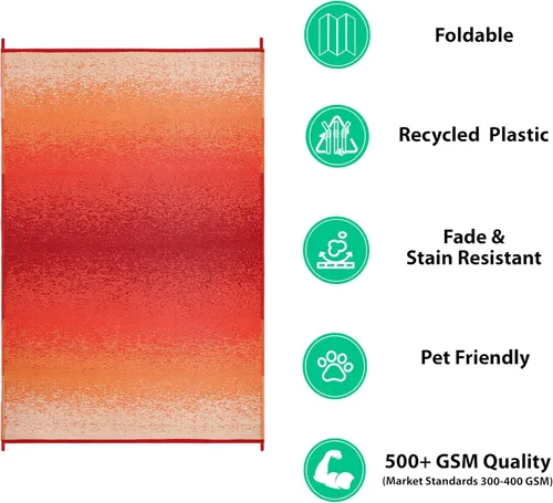 Vista 8 de Alfombra para exteriores, impermeable, lavable, reversible, resistente a las manchas, plegable, de plástico reciclado, para patio, caravana