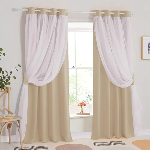 Vista 11 de PONY DANCE Cortinas Opacas con Superposición de Gasa, Cortinas de Doble Capa con Aislamiento Térmico Mix & Match para Oscurecer Habitaciones