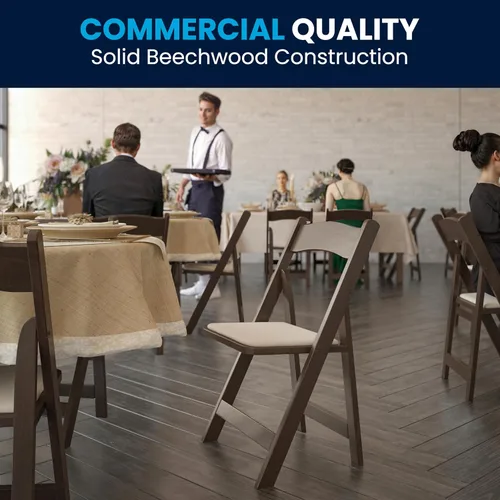 Vista 21 de HERCULES™ silla plegable de madera blanca, con asiento acolchado, Vinilo, Mahogany