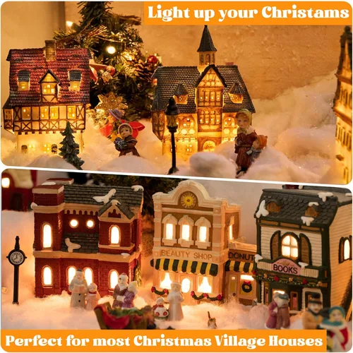 Vista 3 de Meonum Paquete de 1 cable de accesorios de luces de pueblo navideño con 12 bombillas LED, luces LED C7 de 21.3 pies con doble fusible e interruptor