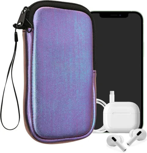 Vista 15 de kwmobile Bolsa de neopreno para teléfono tamaño XXS - 3/3,5 pulgadas - Mini bolsa universal para celular con cremallera, correa para la muñeca