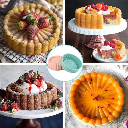 Vista 5 de HUAKENER 2 moldes para pasteles Charlotte, molde redondo de 8 pulgadas, moldes de silicona antiadherentes para pastel de queso, pastel de chocolate