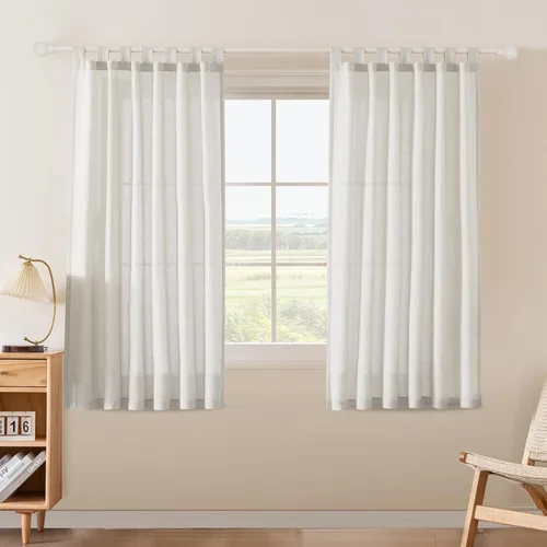 Vista 23 de FantasDecor Cortinas de lino de 63 pulgadas de largo, 2 paneles con pestañas superiores para sala de estar/dormitorio, cortinas texturizadas de lino