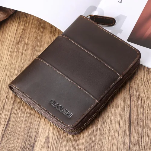 Vista 3 de Polare - Cartera de pasaporte de viaje de cuero de grano completo con cremallera YKK y bloqueo RFID, organizador de documentos, soporte para 2