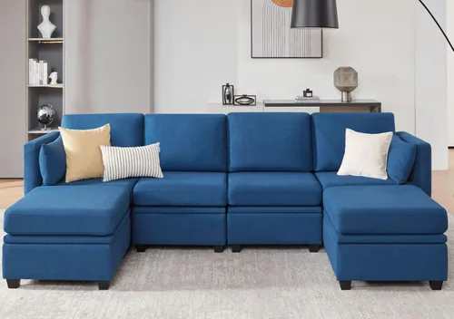 Vista 25 de Weture Sofá cama modular seccional, sofá cama reversible, sofá cama modular de 6 asientos con almacenamiento y diván, sofás para sala de estar, beige