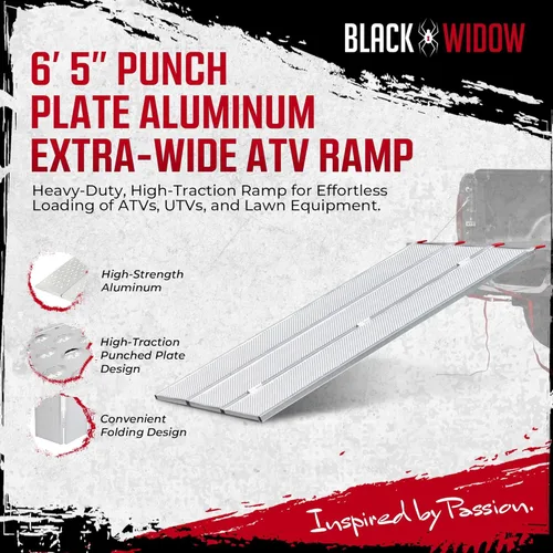 Vista 8 de Black Widow Rampa plegable de aluminio para ATV con placa de perforación extra ancha, capacidad de 1,500 libras, 6 pies 5 pulgadas, rampa de carga
