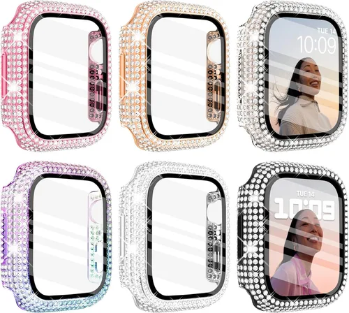 Wingle Paquete de 6 fundas para Apple Watch de 1.496 pulgadas Series 3, 2, 1 con protector de pantalla, más de 200 diamantes de cristal brillante