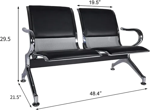Vista 3 de Sillas de sala de espera de 2 asientos, banco de sala de espera con brazos, banco de recepción del aeropuerto, recepción de invitados, banco