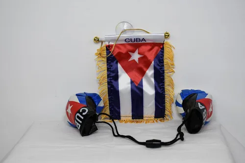 Vista 4 de Combo de guantes de bandera y boxeo para espejo retrovisor de coche, decoración de oficina (Cuba)