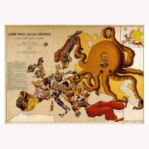 Map of Europe - 1900 - John Bull and his Friends - Antique Allegorical Map - 16 x 24 inches