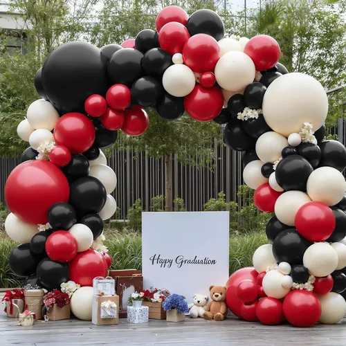 Vista 10 de Kit de arco de globos rojos, blancos y azules, doble relleno, rojo rubí oscuro, azul marino, marfil, blanco, guirnalda de globos para béisbol