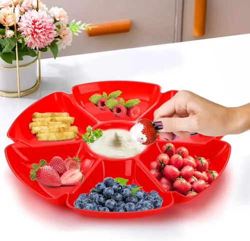 Vista 8 de AVLA 12 bandejas de plástico para servir aperitivos, platos divididos de 12 pulgadas irrompibles con chips y inmersión, platos redondos de 7