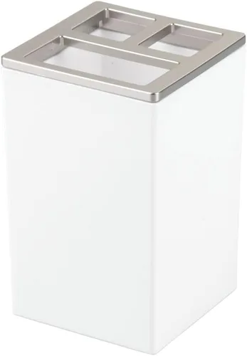 Vista 9 de mDesign - Juego de accesorios para encimeras de baño de plástico, incluye bomba dispensadora de jabón, soporte para cepillos de dientes dividido