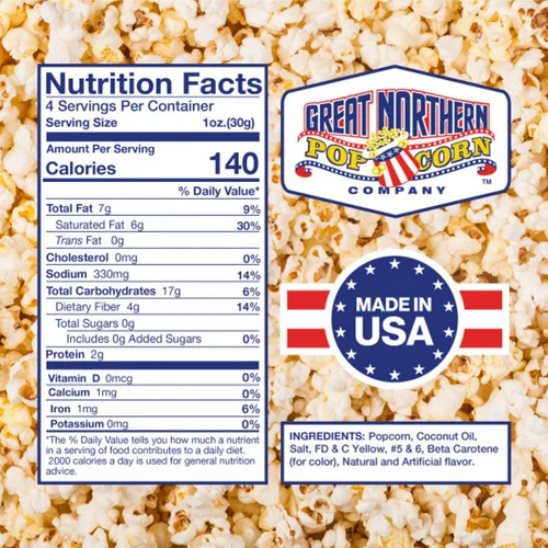 Vista 2 de 1 caja (12) de paquetes de pochoclo de 6 onzas Great Northern Popcorn, porción para película