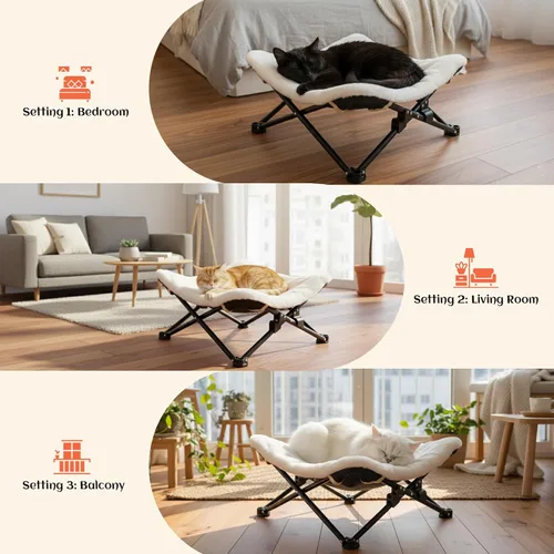 Vista 6 de PETKARAY Cama elevada plegable para gatos, muebles esponjosos con marco de metal, hamaca elevada para gatos
