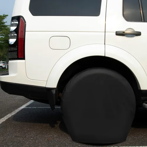 Vista 4 de Moonet Paquete de 2 fundas de cuero grueso de PVC para llantas, protectores de ruedas resistentes para camiones, SUV, autocaravanas, cámper