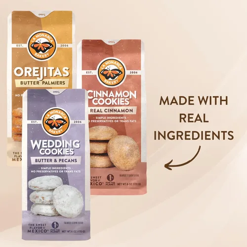 Vista 3 de Paquete variado de galletas mexicanas (paquete de 3), Galletas de canela, Galletas de boda mexicanas, Orejitas de La Monarca Bakery