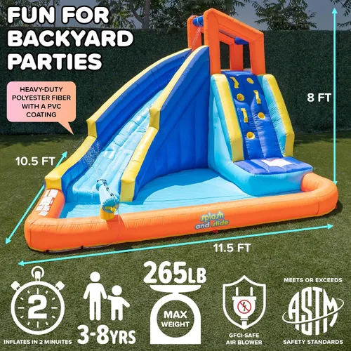 Vista 7 de Sportspower Big Wave II - Tobogán acuático inflable grande para exteriores con pared de escalada y piscina de chapoteo, resistente, certificado