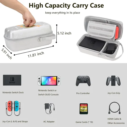 Vista 2 de Flyekist Carrying Case for Nintendo SwitchSwitch OLED,Portable Hard Shell Switch Travel Case Storage Bag Protective Pouch with Pockets for Nintendo