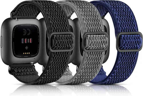 Vista 12 de Maledan Paquete de 3 correas elásticas compatibles con Fitbit Versa 2 bandas para mujeres y hombres, correas elásticas ajustables de nailon