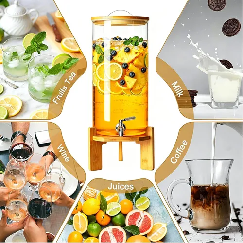 Vista 5 de Beverage Dispenser,3Gallon Glass Drink Dispenser with Stand, Stainless Steel Spigot, Ideal for Parties, Bars, Restaurants (11L/3Gallon)