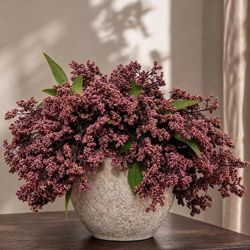 6 Pcs 17" Faux Dusty Plum Berry Stem For Vase Artificial Nandina Branches