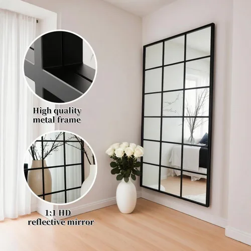 Vista 23 de Degfig - Espejo arqueado de longitud completa, espejo de pie de 64 x 21 pulgadas, espejos de cuerpo completo con soporte para sala de estar, Negro